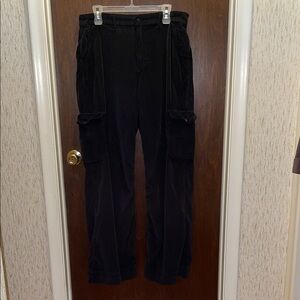 American Eagle size 14 Long black corduroy pants with side cargo pockets
